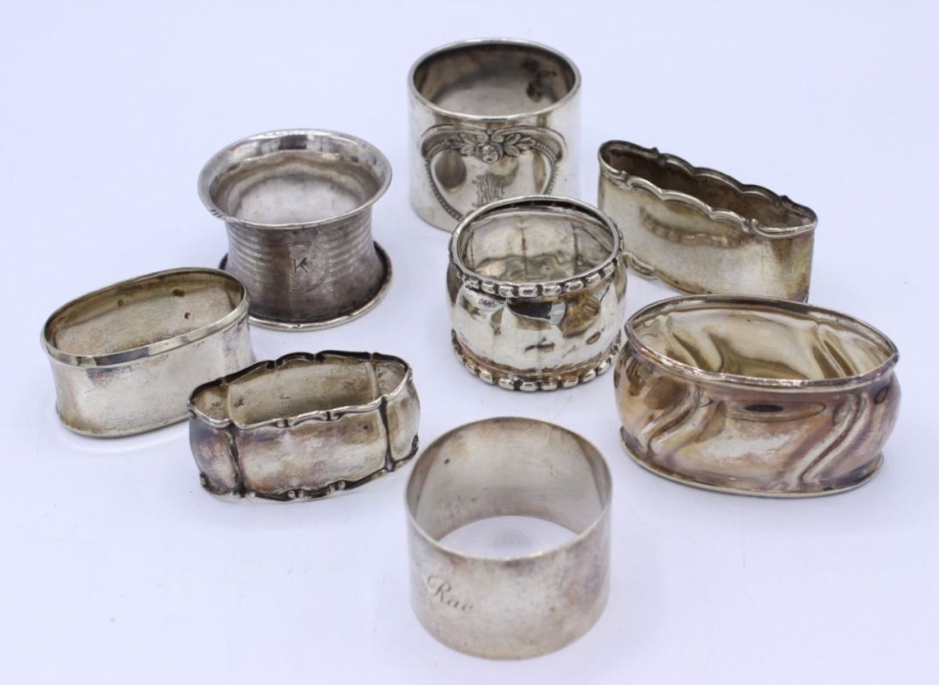 Lot Serviettenringe - 1.H.20.Jahrhundert England, Deutschland, etc., Silber Sterling 925, 800 und