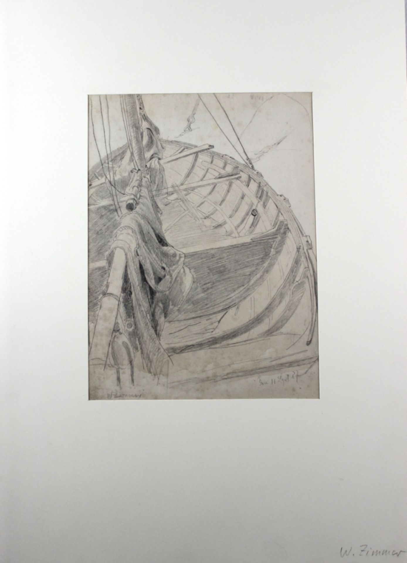 Zeichnung _ Wilhelm Carl Zimmer (1853 Apolda - 1937 Reichenberg bei Dresden) "Segelboot", l.u.