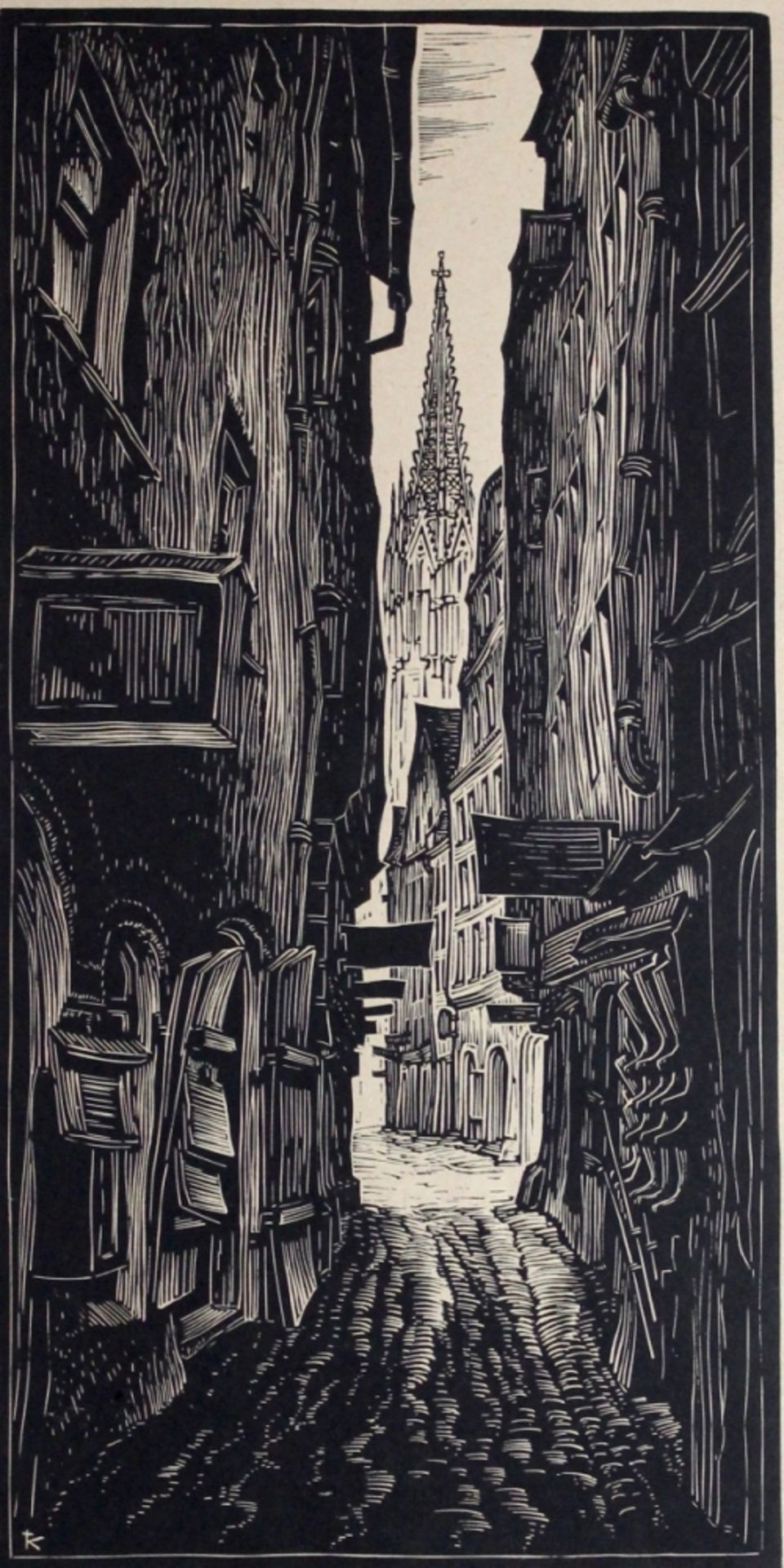 Linolschnitt - Ferdinand Kieslinger (1920-1984 Abensberg) "Innenstadt Regensburg", r.u. signiert,