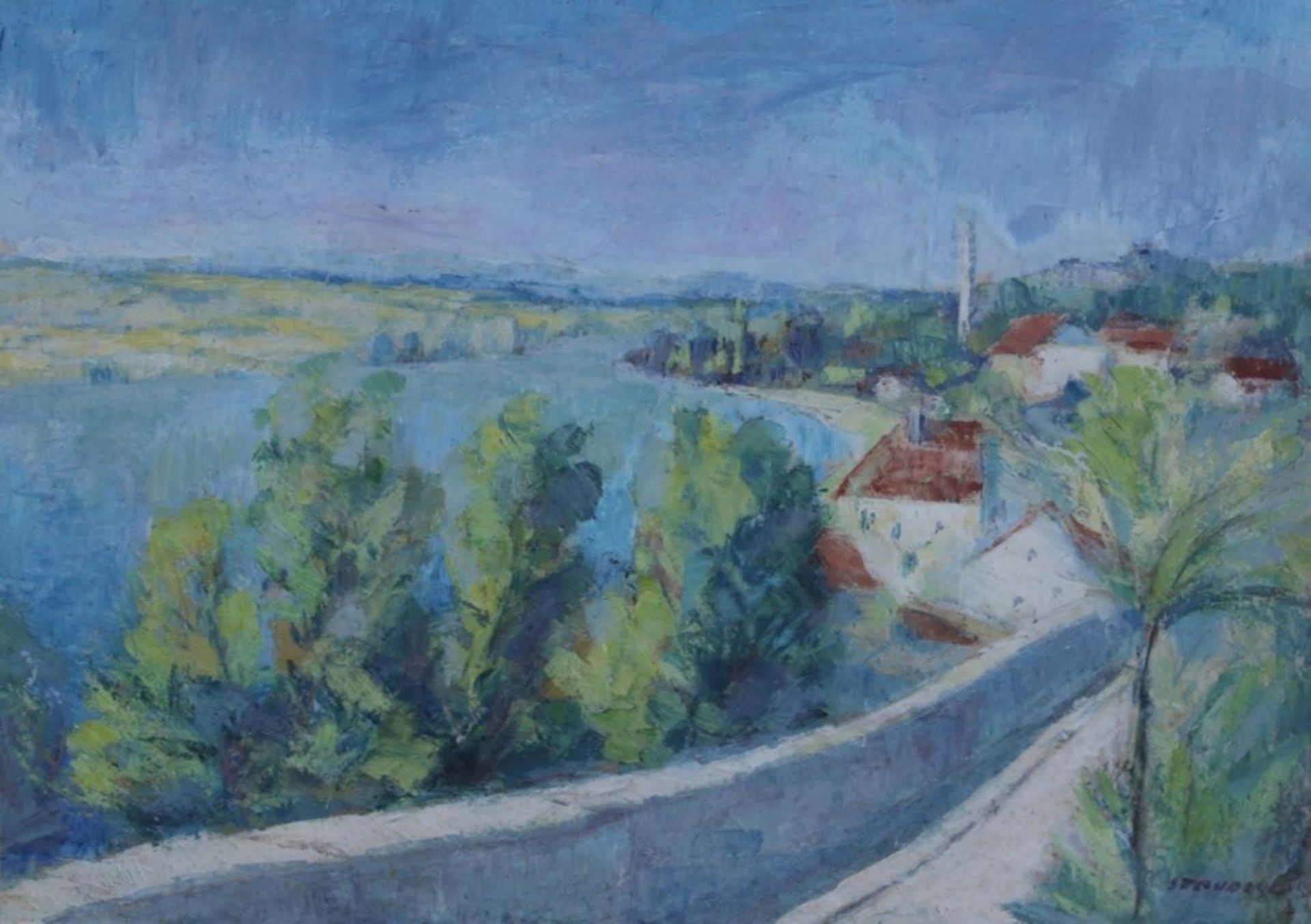 Mischtechnik - Franz Staudigl (1885 Wien - 1944 Passau) "Landschaft mit Donaulauf", r.u. signiert,