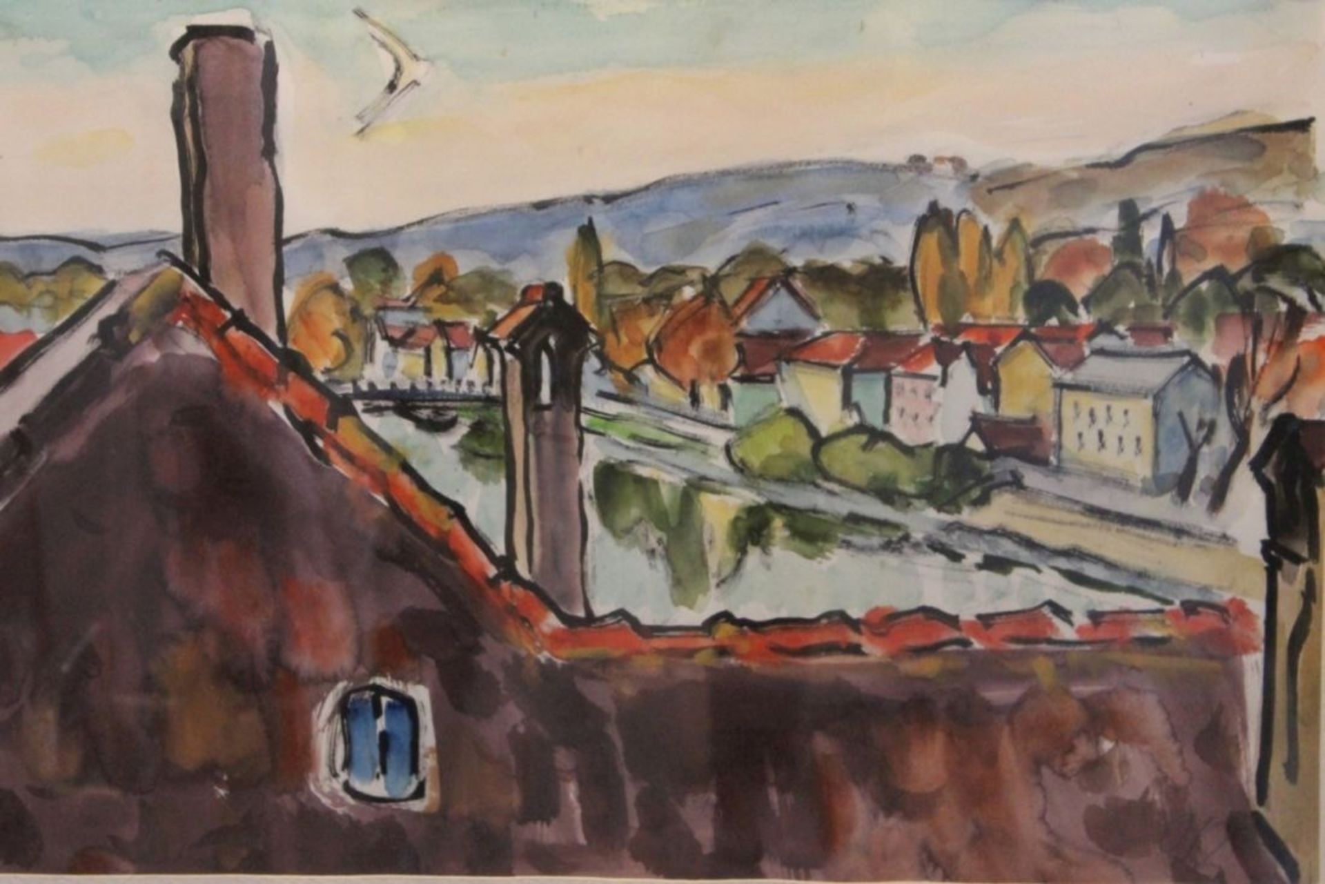 Aquarell - Otto Baumann (Regensburg 1901 - 1992) "Donaulauf bei Regensburg", r.u. monogrammiert,