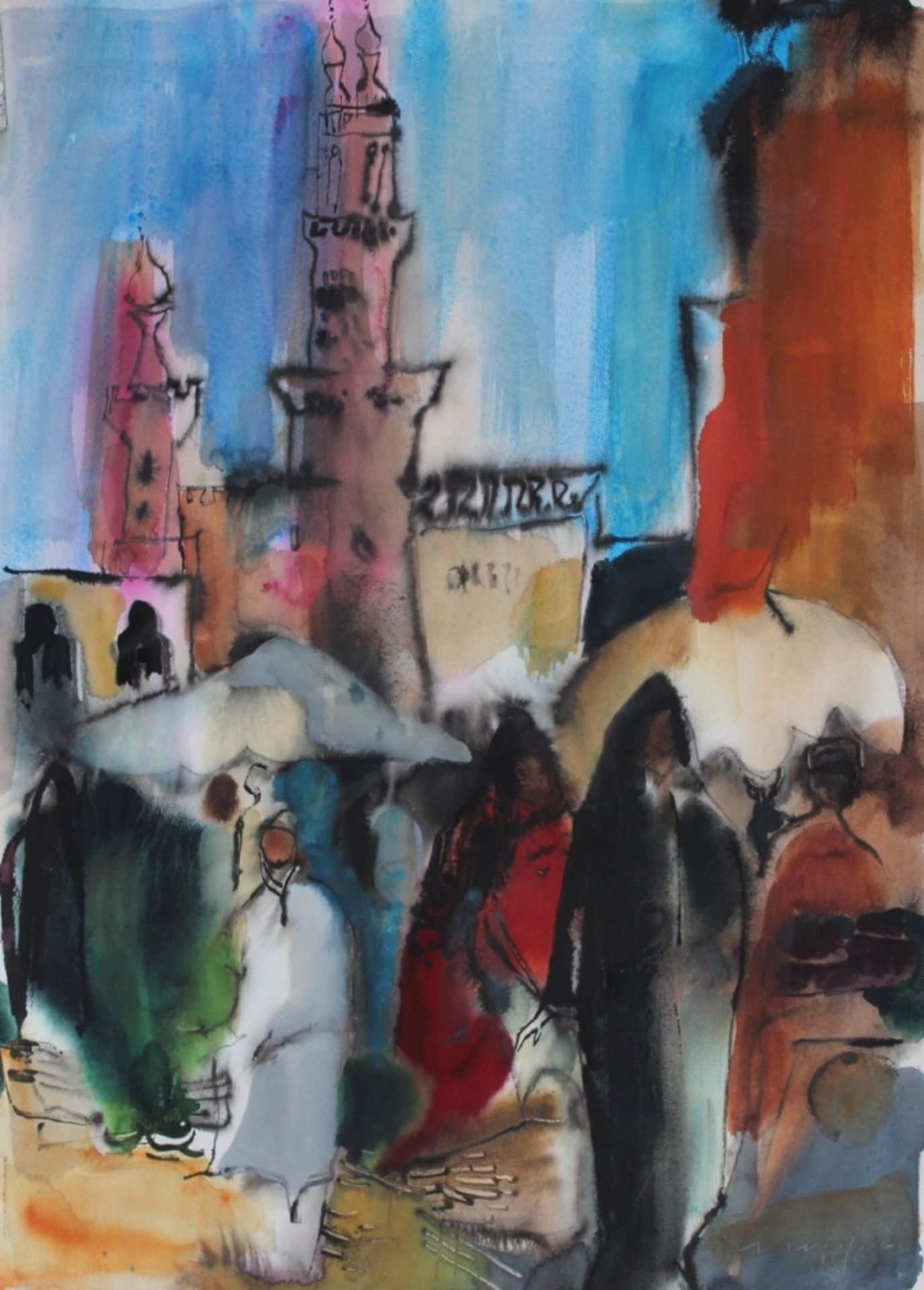 Aquarell - Willi Ulfig (1910 Breslau - 1983 Regensburg) "Südliche Stadtansicht", r.u. signiert,