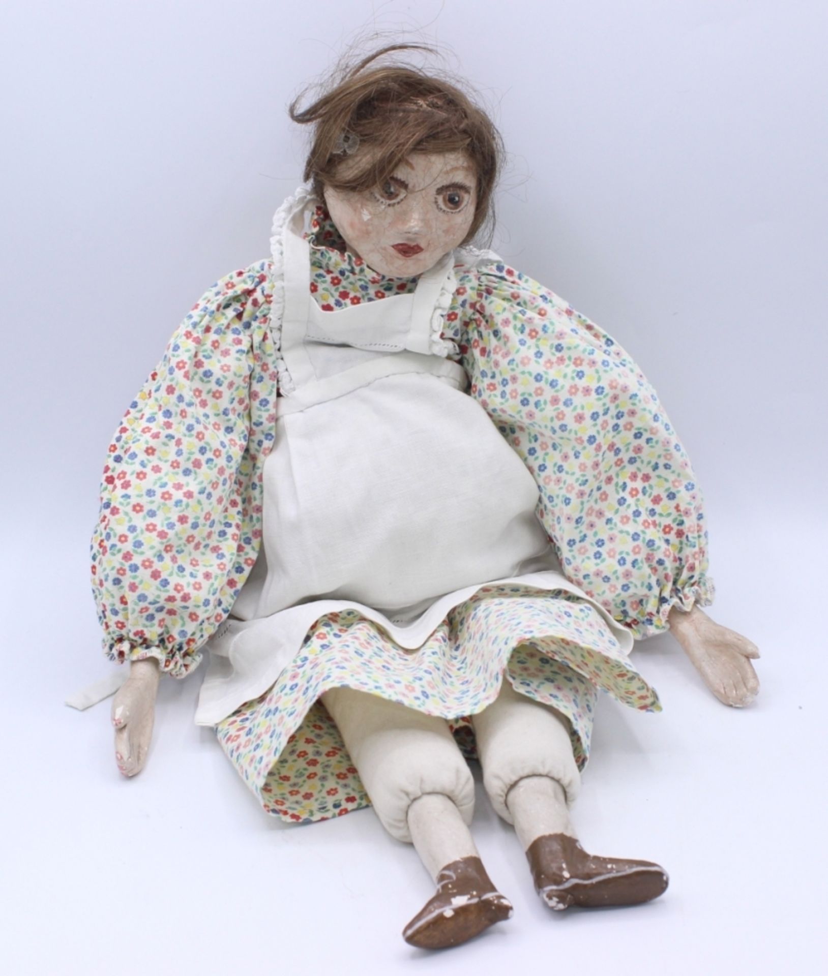 Puppe - Charlotte Münzer (Rosenheim XX.Jahrhundert) Handarbeit, Ton/Stoff, teilweise bemalt, Länge