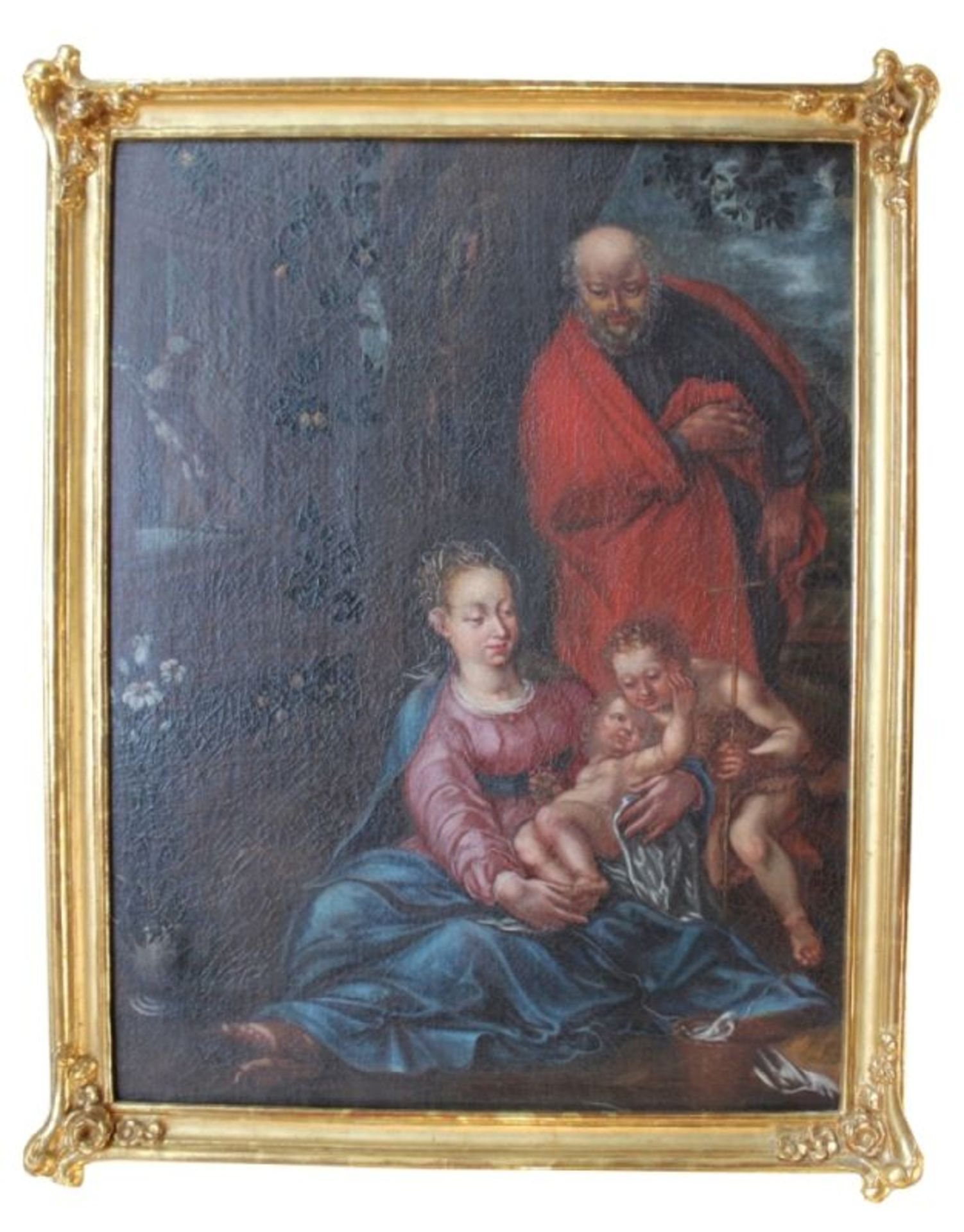 Gemälde - Barock 18.Jahrhundert "Heilige Familie mit Johannes", Öl auf Leinwand (doubliert),