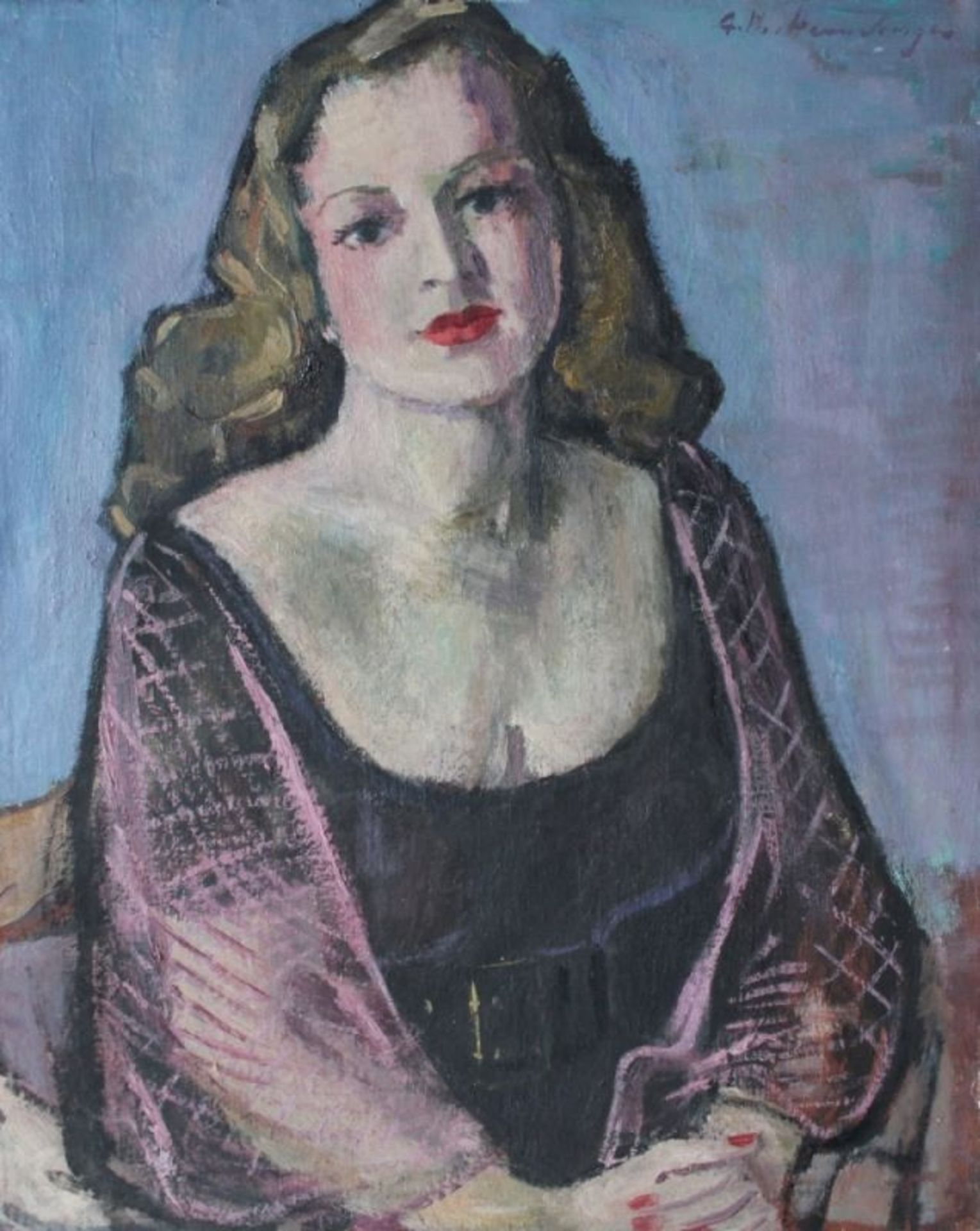 Gemälde - August Philipp Henneberger (1902 Kötzting - 1980) "Mädchen mit rosa Schal", r.o. signiert,