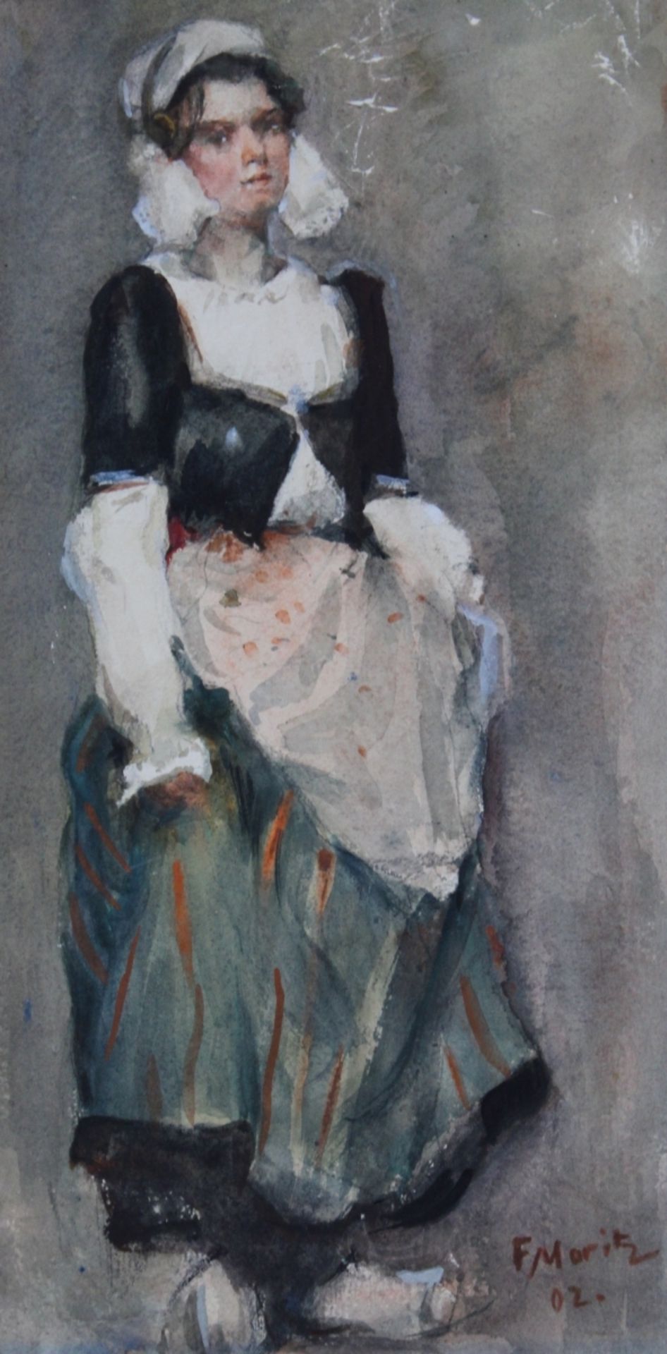 Aquarell - Fiedrich Moritz (1866 St. Petersburg - 1947 Minden) "Junge Frau in Tracht", r.u.