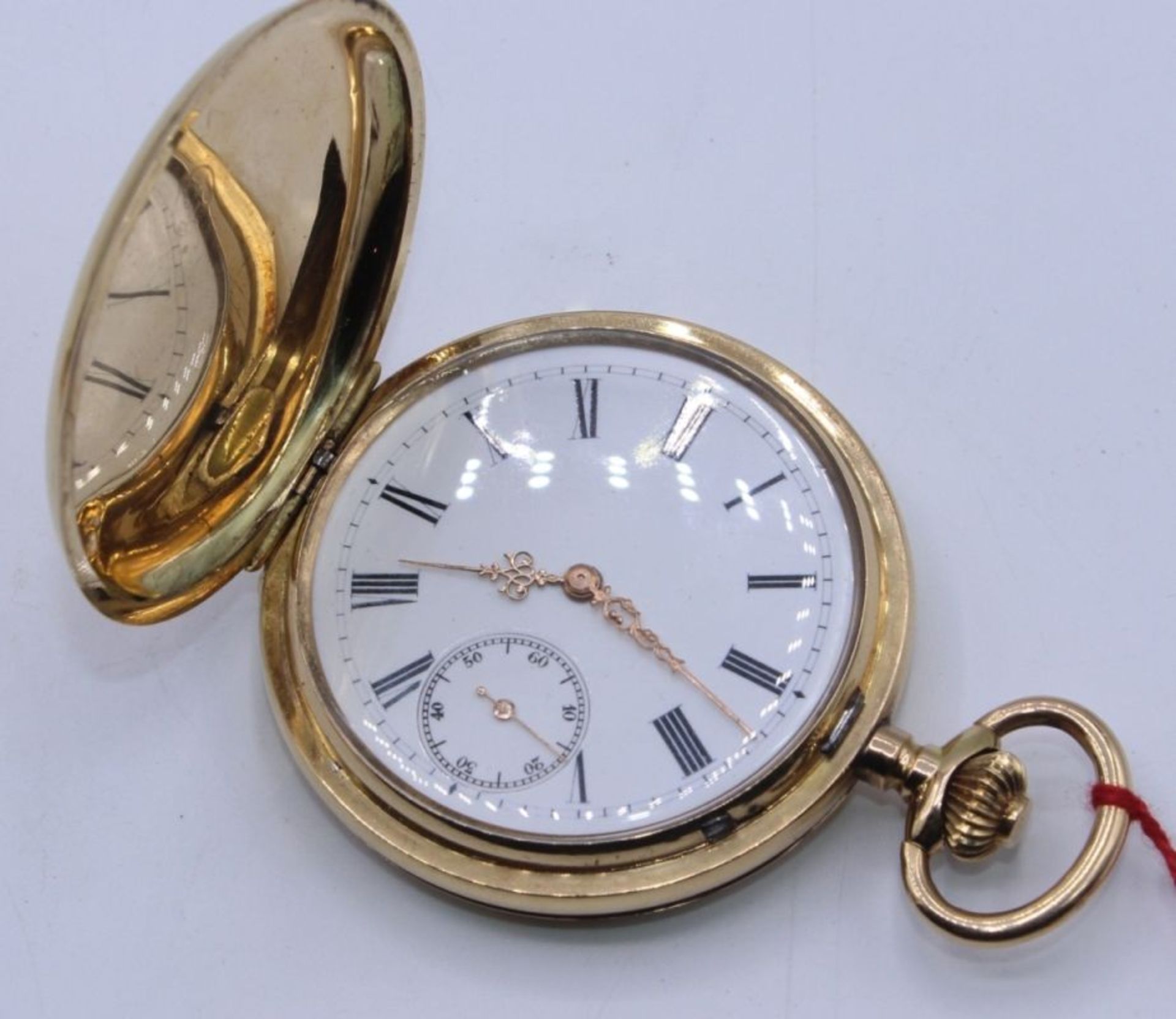 Goldene Sprungdeckel-Herrentaschenuhr - Marke Genius Remontoir, Gehäuse und 2 Deckel Rosegold 14