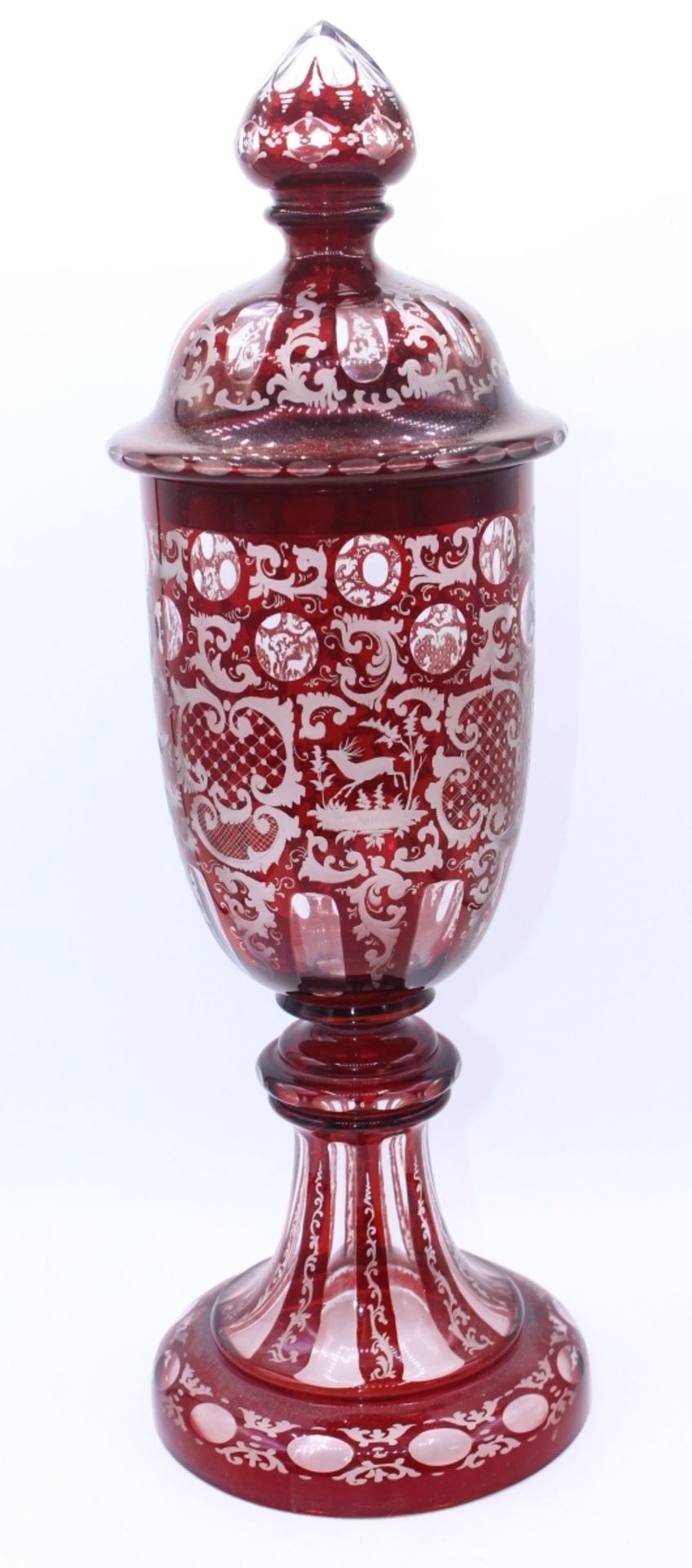 Pokal in der Art des Friedrich Egermann (1777-1864) Böhmen 20.Jahrhundert, farbloses Glas rubiniert,