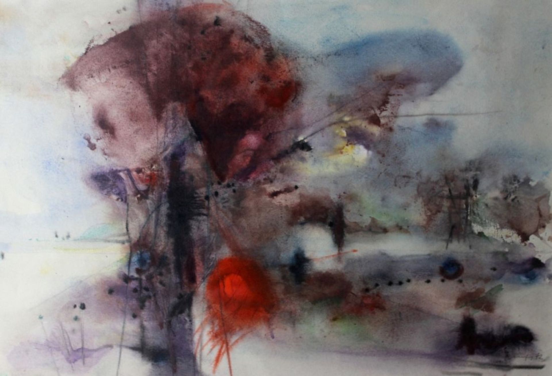 Aquarell - Willi Ulfig (1910 Breslau - 4.2.1983 Regensburg) "Moderne Landschaft", r.u. signiert,