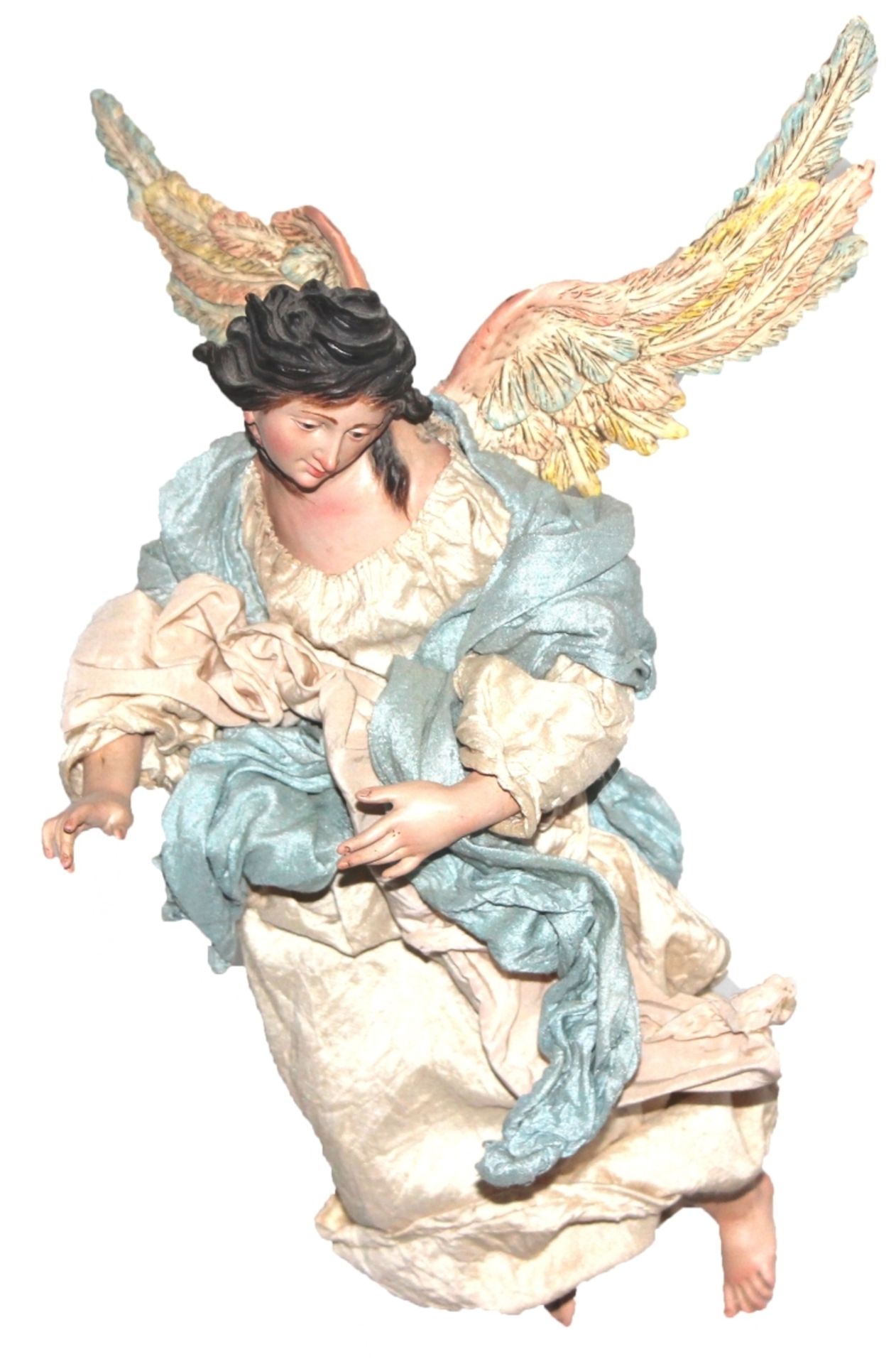 Neapolitanische Krippenfigur - wohl 19.Jahrhundert "Engel", Terrakotta bemalt, wallendes Kleid mit