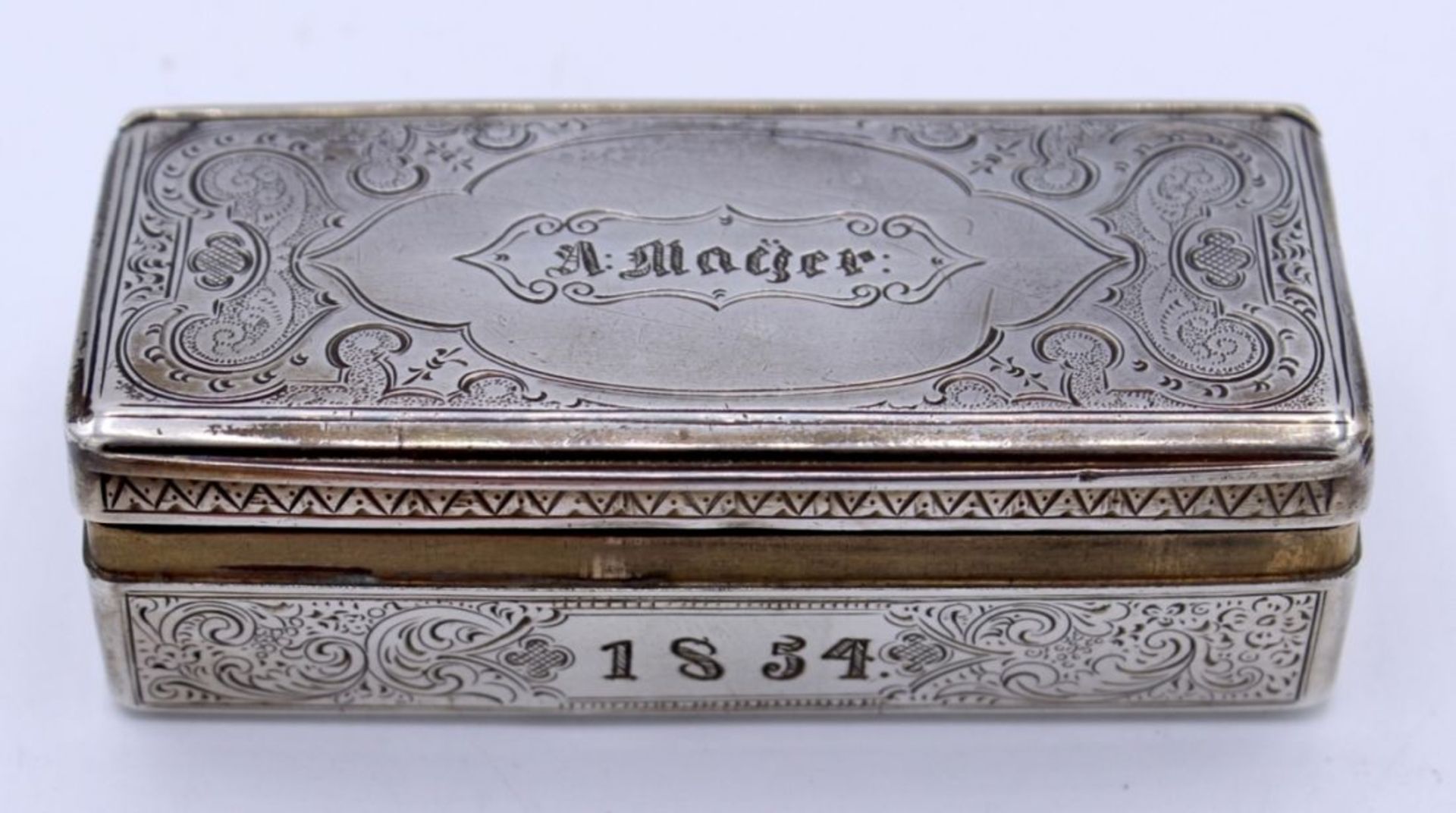 Silberne Tabakdose - Biedermeier Mitte 19.Jahrhundert Silber gest. 13 Lot, schwache Radpunze für