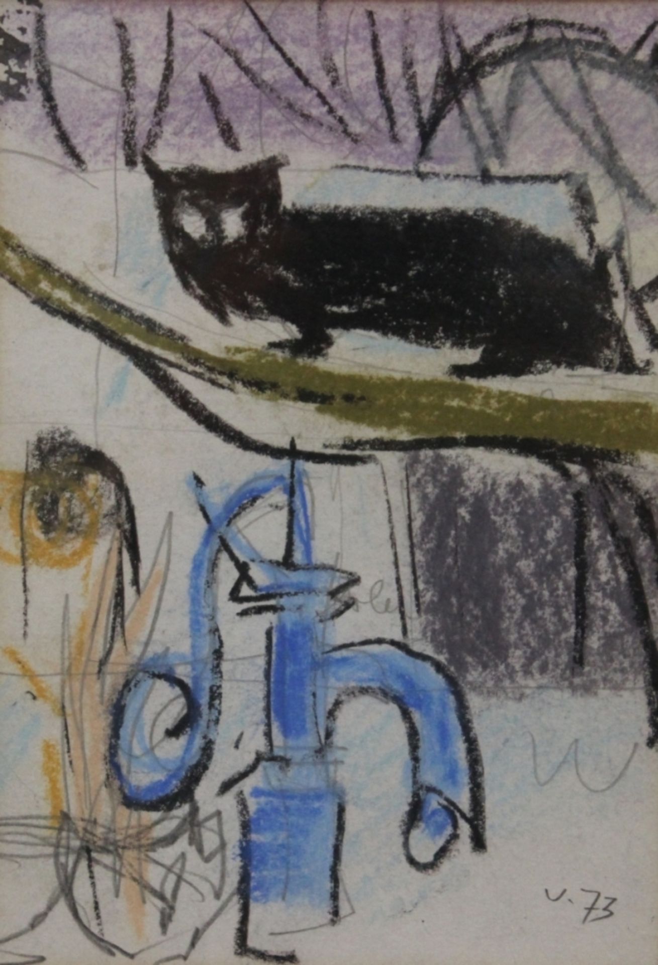 Zeichnung - Willi Ulfig (1910 Breslau - 1983 Regensburg) "Katze", r.u. monogrammiert und datiert 73,