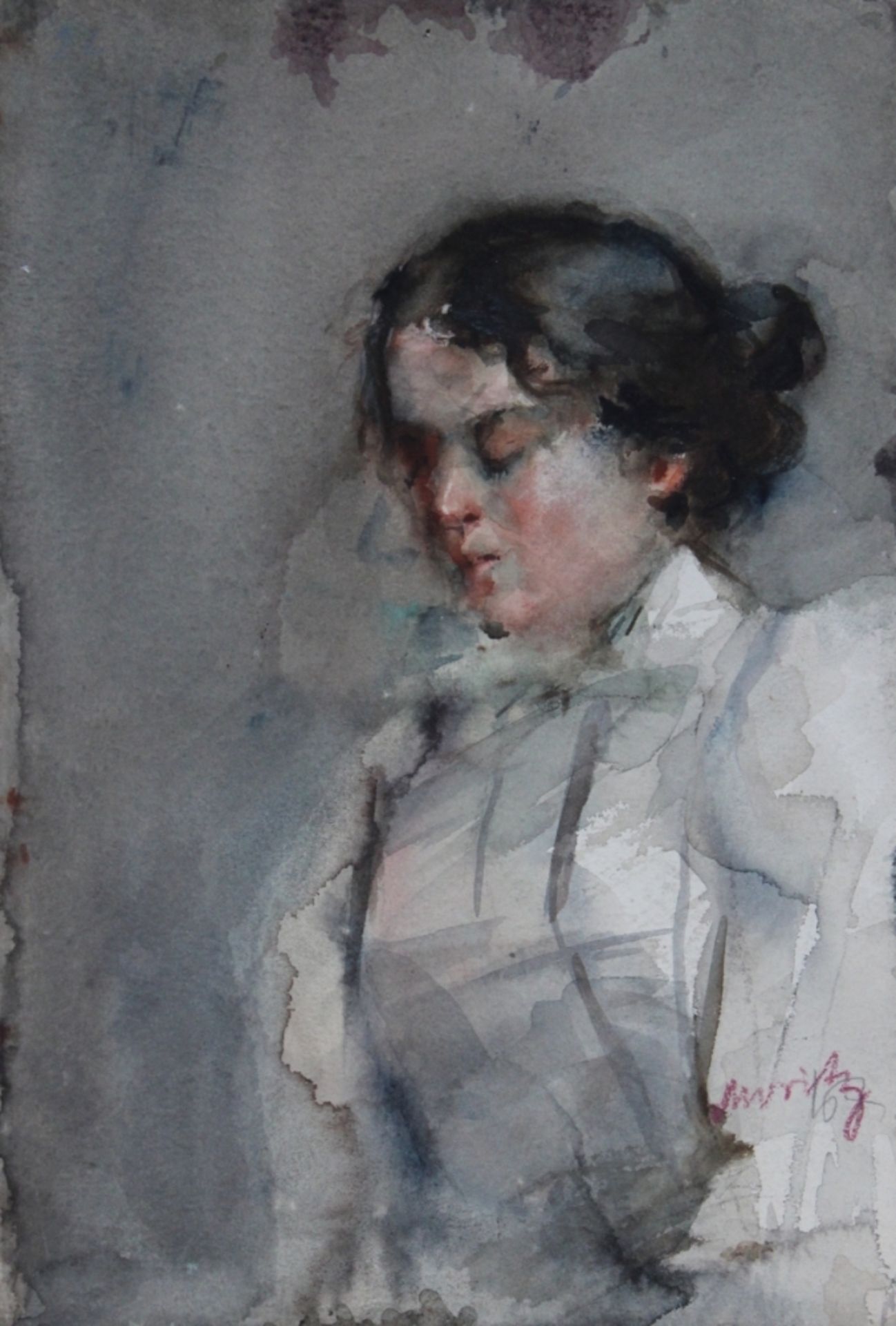 Aquarell - Fiedrich Moritz (1866 St. Petersburg - 1947 Minden) "Junge Dame mit Haarknoten", r.u.