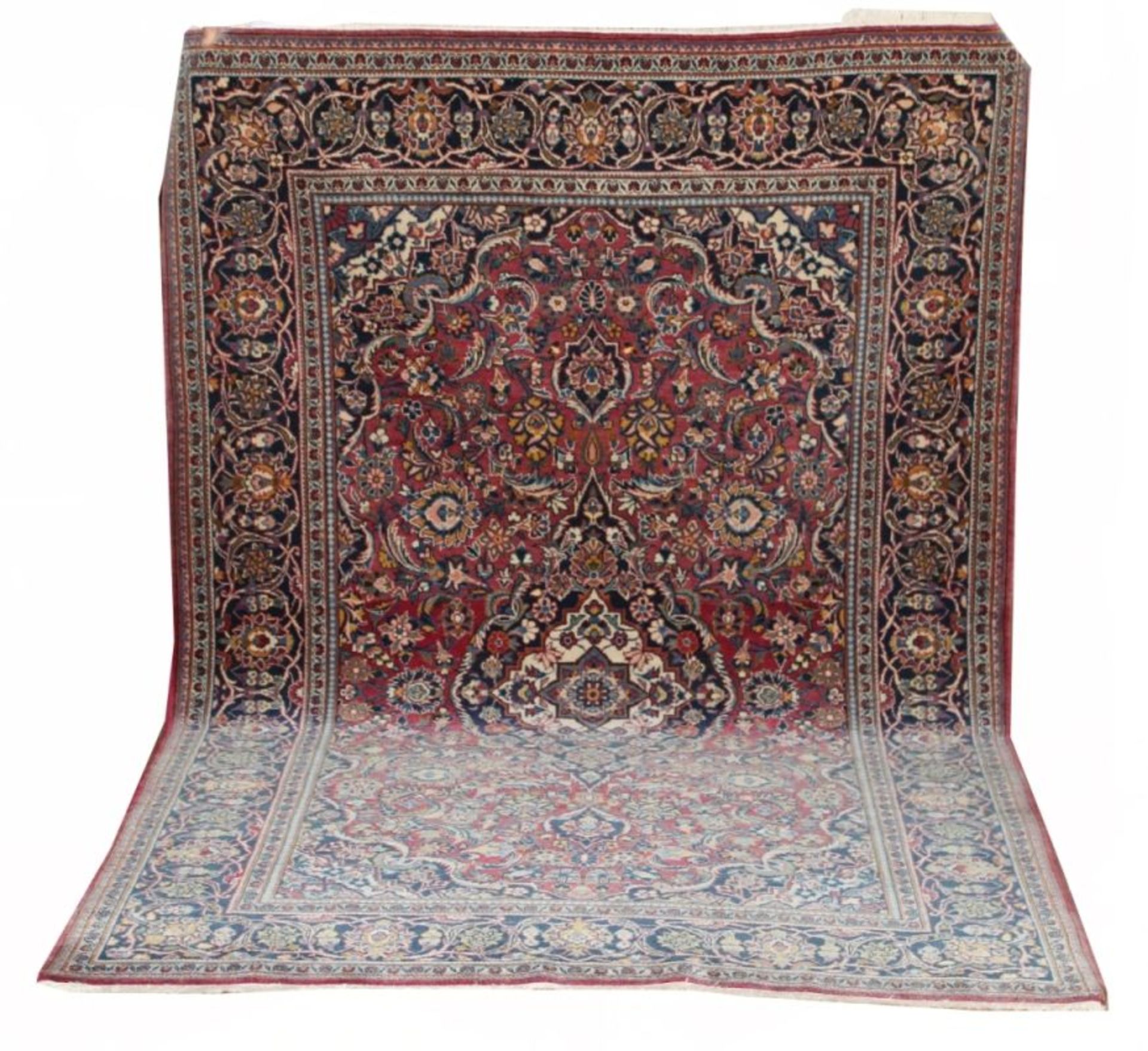 Orientteppich - Keschan Persien florales Dekor auf blau/rotem Grund, Maße ca. 204x130 cm