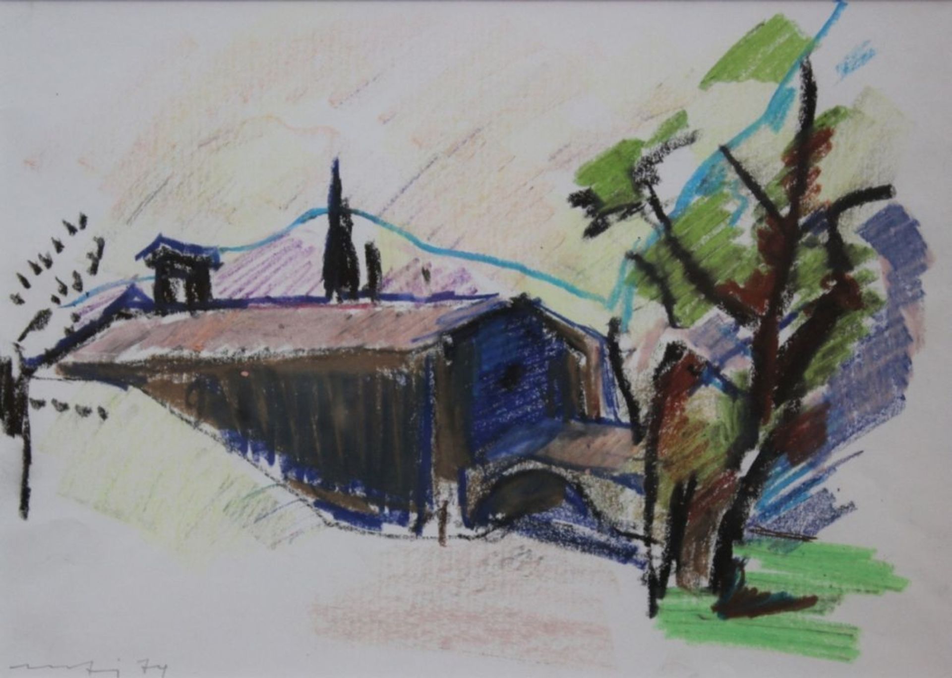 Kreidezeichnung - Willi Ulfig (1910 Breslau - 1983 Regensburg) "Oberpfälzer Landschaft", l.u.