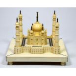 λ An Indian ivory model of the Taj Mahal and inlaid with ebony,