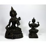 Two bronze sculptures, one of Tara and one of Vasudhara