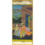 A pair of 19th century Indian miniatures depicting couples drinking wine on the veranda