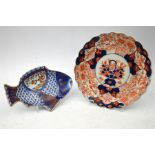 A Japanese Imari plate with floral decoration and a Japanese Imari plate in the shape of a fish