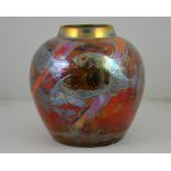 A Pilkingtons Royal Lancastrian lustre vase decorated with fish in light relief signed Richard Joyce