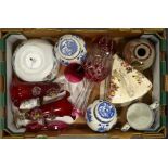 A mixed tray lot of pottery and glass