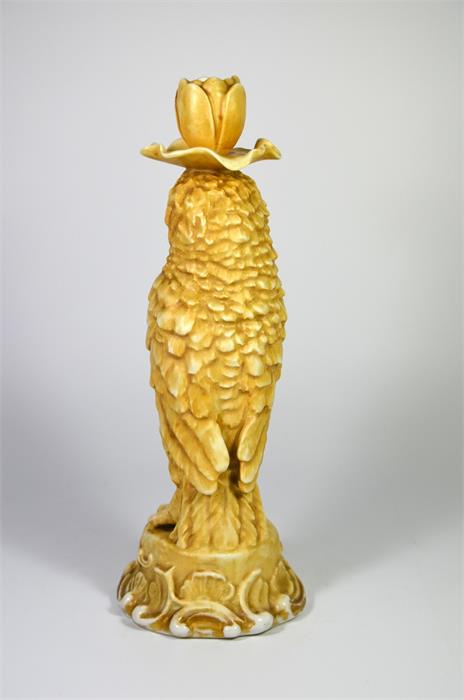 A Sitzendorf porcelain figure of an owl candlestick - Image 3 of 5