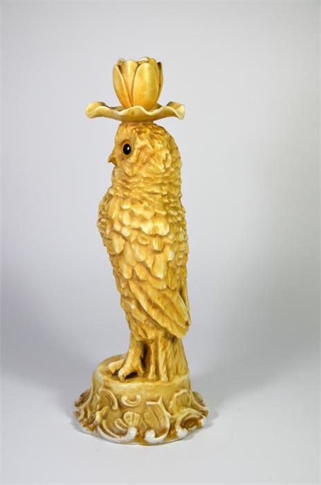 A Sitzendorf porcelain figure of an owl candlestick - Image 4 of 5