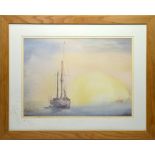 A watercolour of a sailing ship 'Spot On'