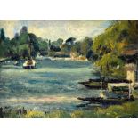 Ronald Ossory Dunlop RA (Irish, 1894-1973) Boating on Thames, Kingston