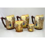 Five Royal Doulton embossed Dickensware jugs