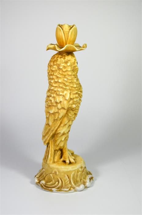 A Sitzendorf porcelain figure of an owl candlestick - Image 2 of 5