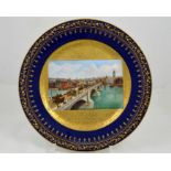 A Vienna style plate painted with a rectangular panel of London Bridge