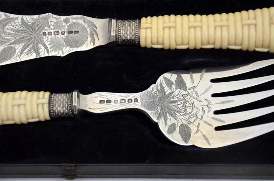 A silver Victorian cased fish serving set by Mappin Brothers. Sheffield 1875. - Image 2 of 3