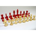 A late 19th century Staunton pattern bone chess set in a pine box