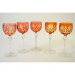 A set of five Bohemian flash cut cased hock glasses