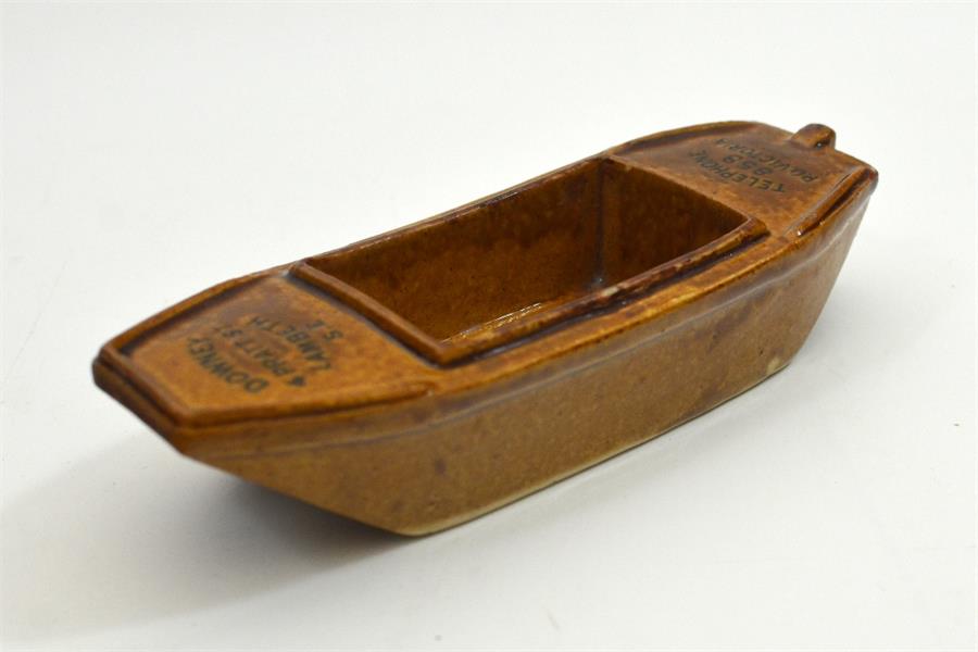 A Doulton Lambeth stoneware barge advertising model