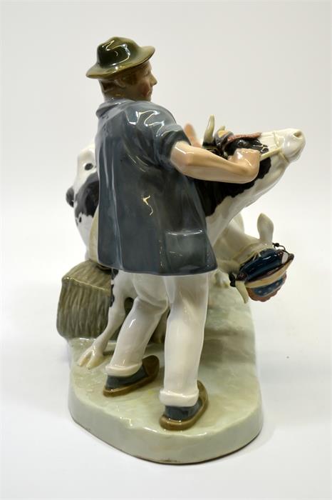 A Meissen group of a farmer with two cattle - Image 4 of 5