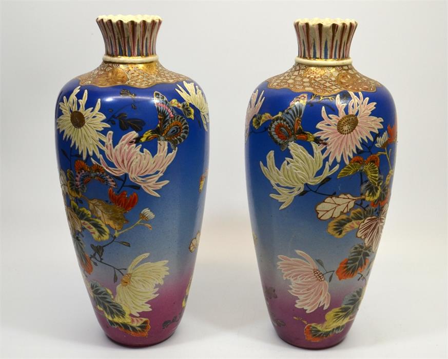 A large pair of Japanese Satsuma vases