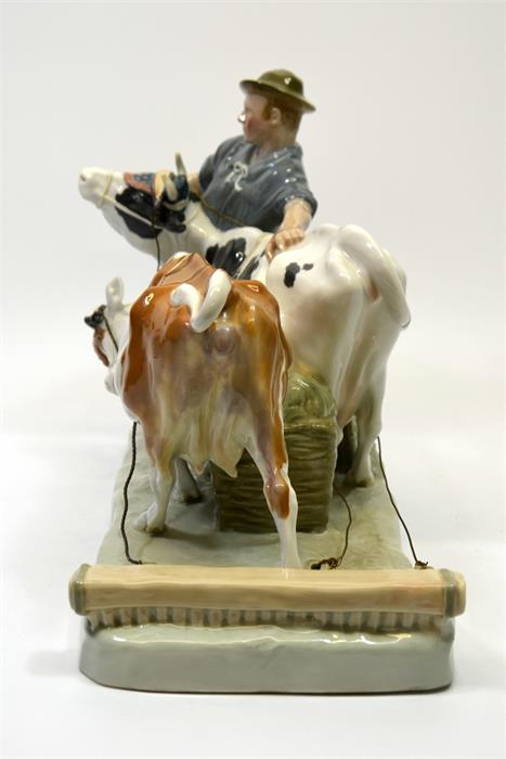 A Meissen group of a farmer with two cattle - Image 3 of 5