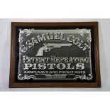 A reproduction advertising mirror for Col Samuel Colt Patent Repeating Pistols