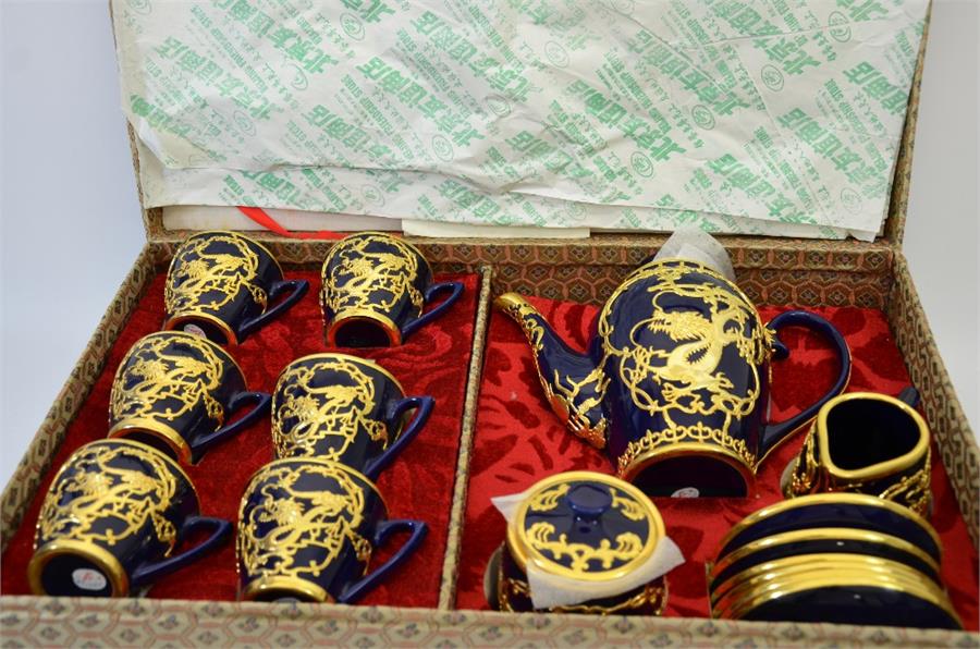 A Chinese Yantai gilt overlay tea set