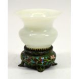 A Chinese glass and enamelled metal vase on stand