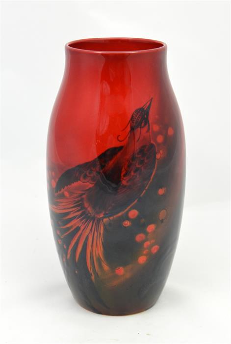 A Royal Doulton sung vase decorated with a bird in fligh