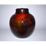 A Royal Doulton 'Sung' flambe vase with a turned wooden cover