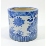A 19th century Japanese blue and white brush pot or jardiniere
