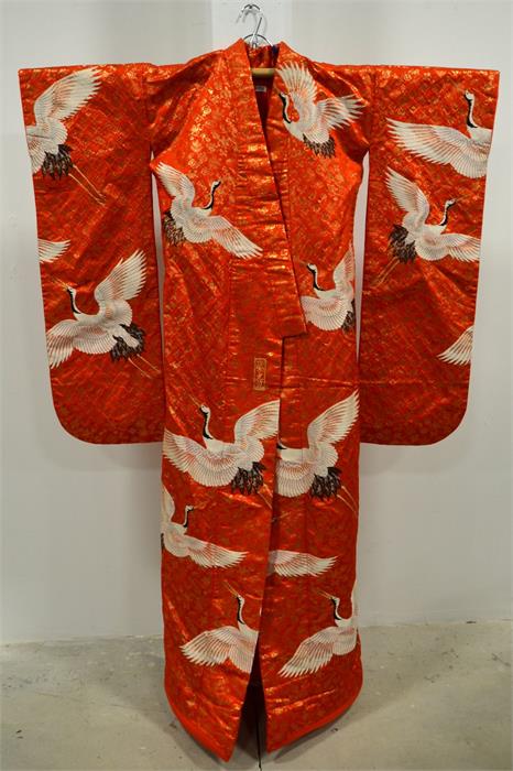 A vintage Japanese large heavy duty silk Uchikake bridal kimono robe