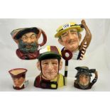 Five Royal Doulton character jugs, 'Falstaff' D6247, 'The Cardinal' D6033, 'Rip Van Winkle' D6463