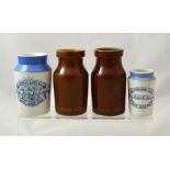 Two Express Dairy blue top cream pots, together with two more with impressed marks