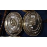 Two silver plated oval vegetable tureens