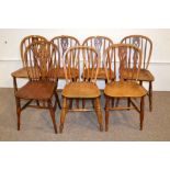 Seven matched elm seated Windsor chairs